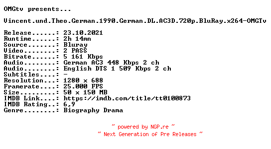 NFO for the release Vincent.und.Theo.German.1990.German.DL.AC3D.720p.BluRay.x264-OMGTv by OMGTv