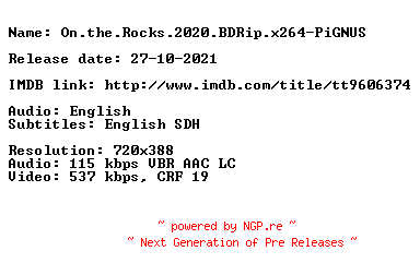NFO for the release On.the.Rocks.2020.BDRip.x264-PiGNUS by PiGNUS