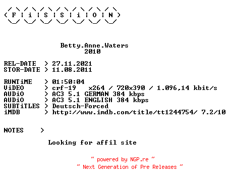NFO for the release Betty.Anne.Waters.German.2010.DL.BDRiP.x264.iNTERNAL-FiSSiON by FiSSiON