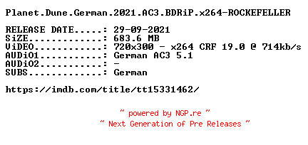 NFO for the release Planet.Dune.German.2021.AC3.BDRiP.x264-ROCKEFELLER by ROCKEFELLER
