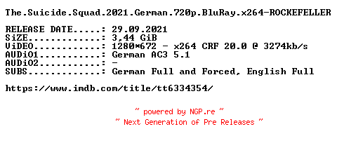 NFO for the release The.Suicide.Squad.2021.German.720p.BluRay.x264-ROCKEFELLER by ROCKEFELLER