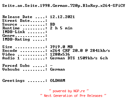 NFO for the release Seite.an.Seite.1998.German.720p.BluRay.x264-SPiCY by SPiCY