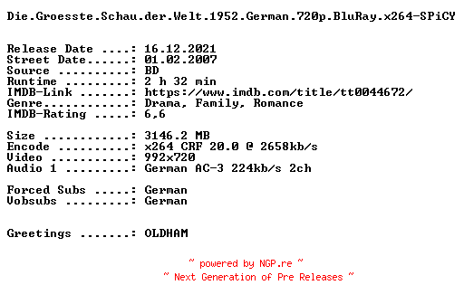 NFO for the release Die.Groesste.Schau.der.Welt.1952.German.720p.BluRay.x264-SPiCY by SPiCY
