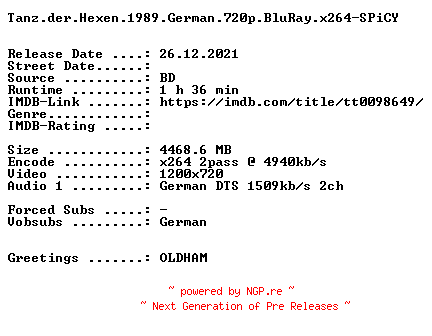 NFO for the release Tanz.der.Hexen.1989.German.720p.BluRay.x264-SPiCY by SPiCY