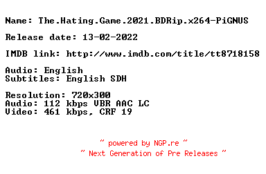 NFO for the release The.Hating.Game.2021.BDRip.x264-PiGNUS by PiGNUS