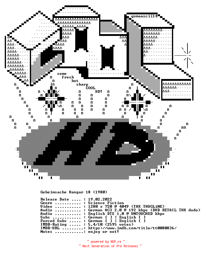 NFO for the release Geheimsache.Hangar.18.1980.GERMAN.AC3D.DL.720p.BluRay.x264-COOLHD by COOLHD