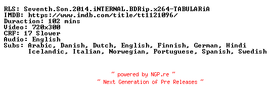 NFO for the release Seventh.Son.2014.iNTERNAL.BDRip.x264-TABULARiA by TABULARiA