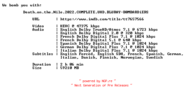 NFO for the release Death.on.the.Nile.2022.COMPLETE.UHD.BLURAY-B0MBARDiERS by B0MBARDiERS