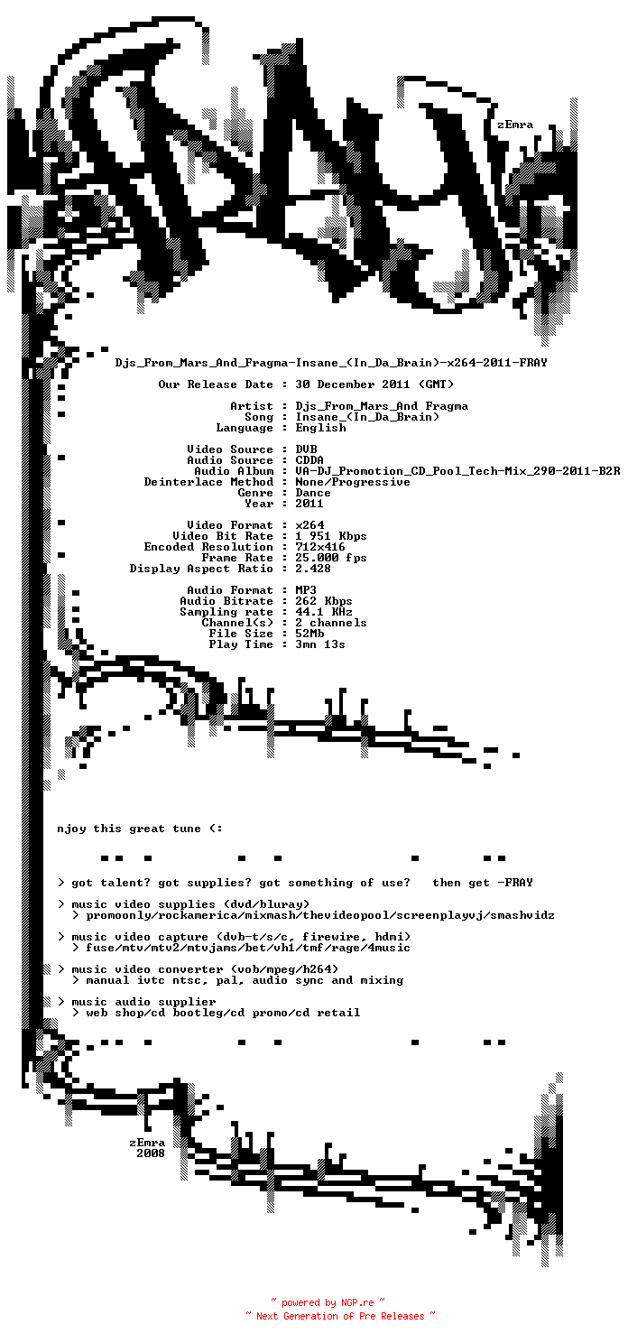 NFO for the release Djs_From_Mars_And_Fragma-Insane_(In_Da_Brain)-x264-2011-FRAY by FRAY