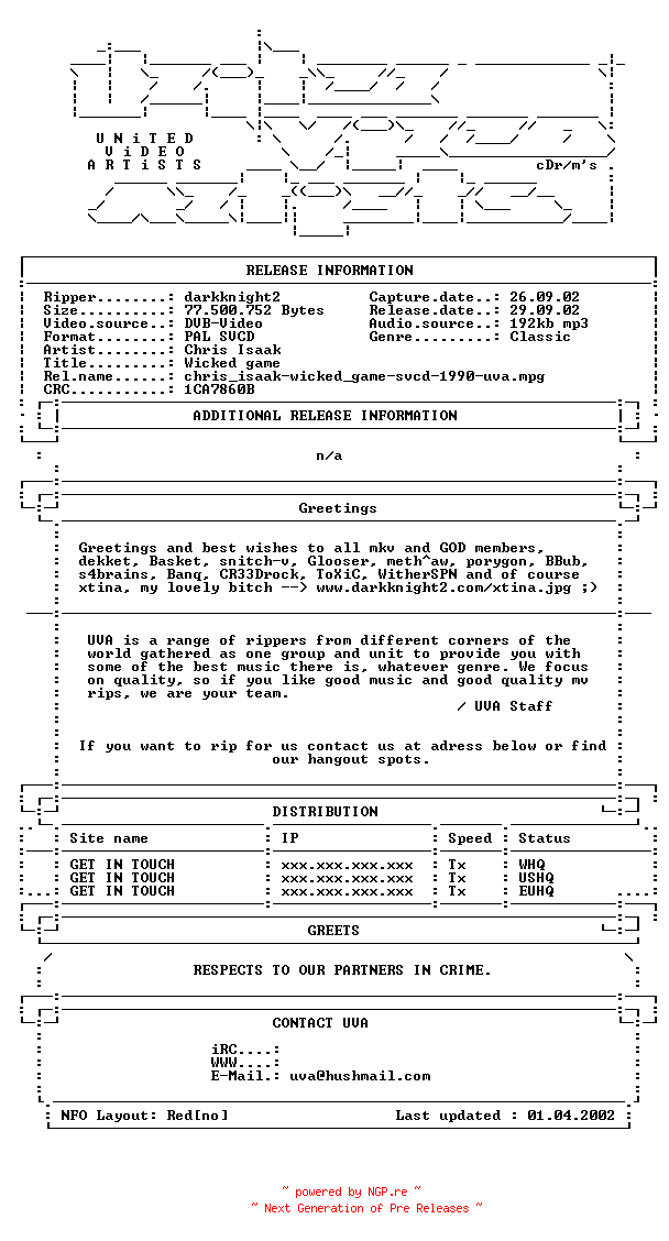 NFO for the release Chris_isaak-wicked_game-svcd-1990-uva by uva