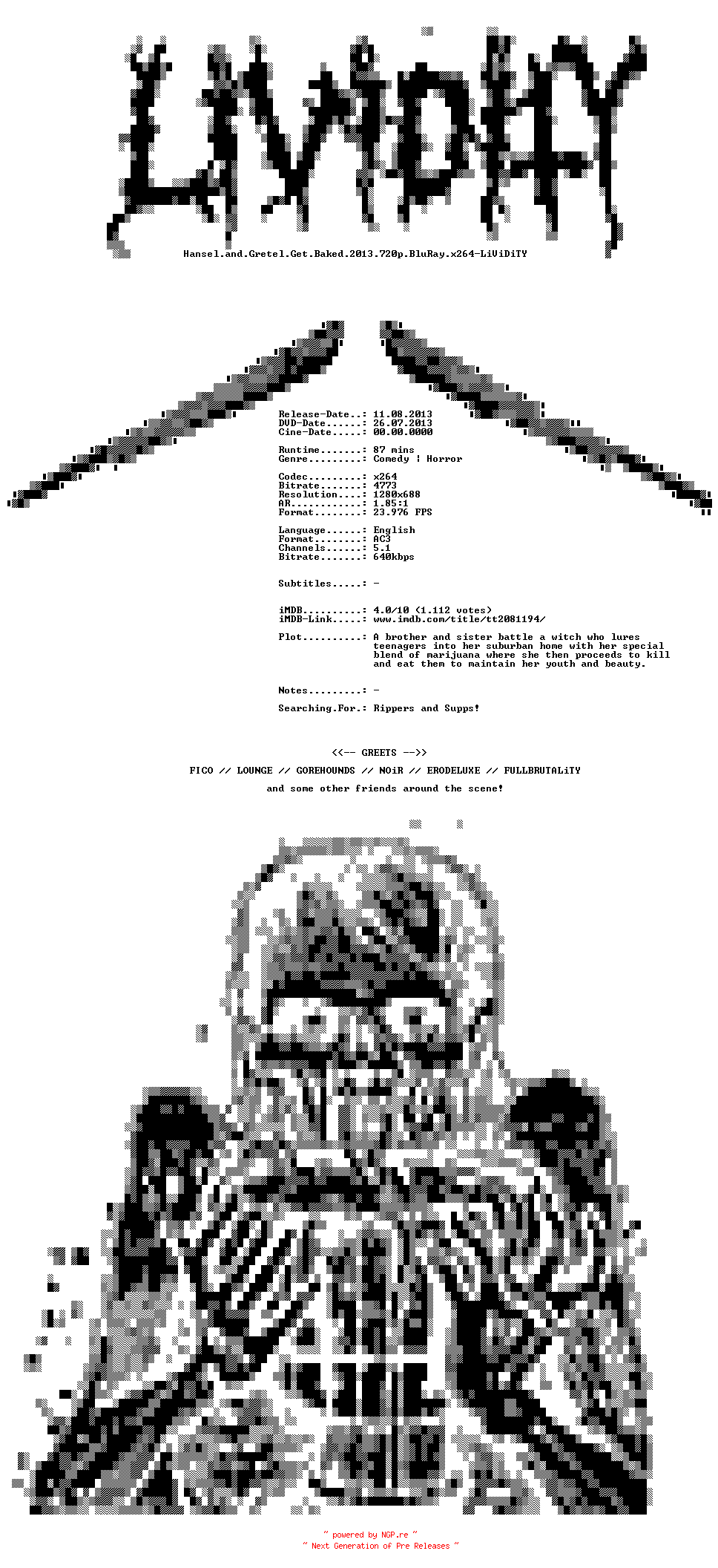 NFO for the release Hansel.and.Gretel.Get.Baked.2013.720p.BluRay.x264-LiViDiTY by LiViDiTY