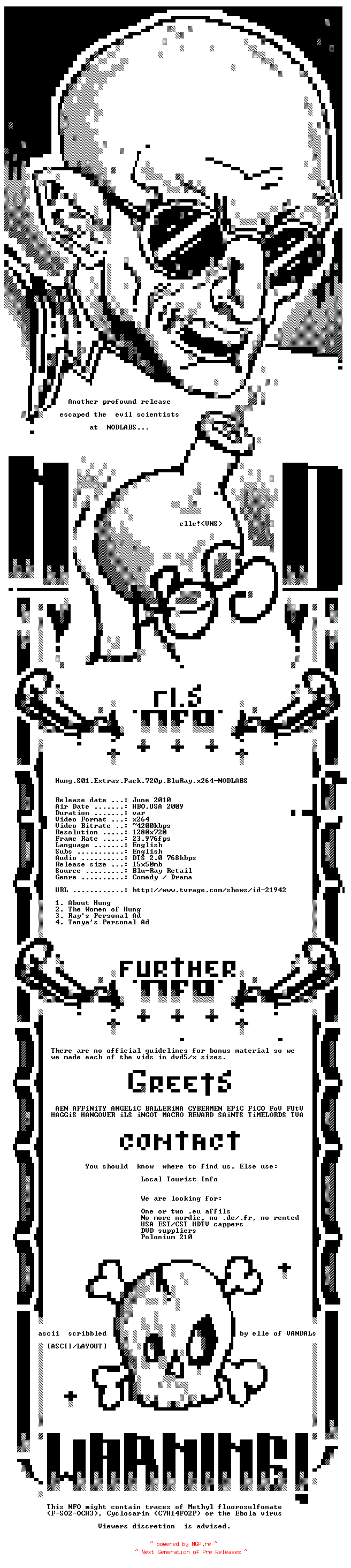 NFO for the release Hung.S01.Extras.Pack.720p.BluRay.x264-NODLABS by NODLABS