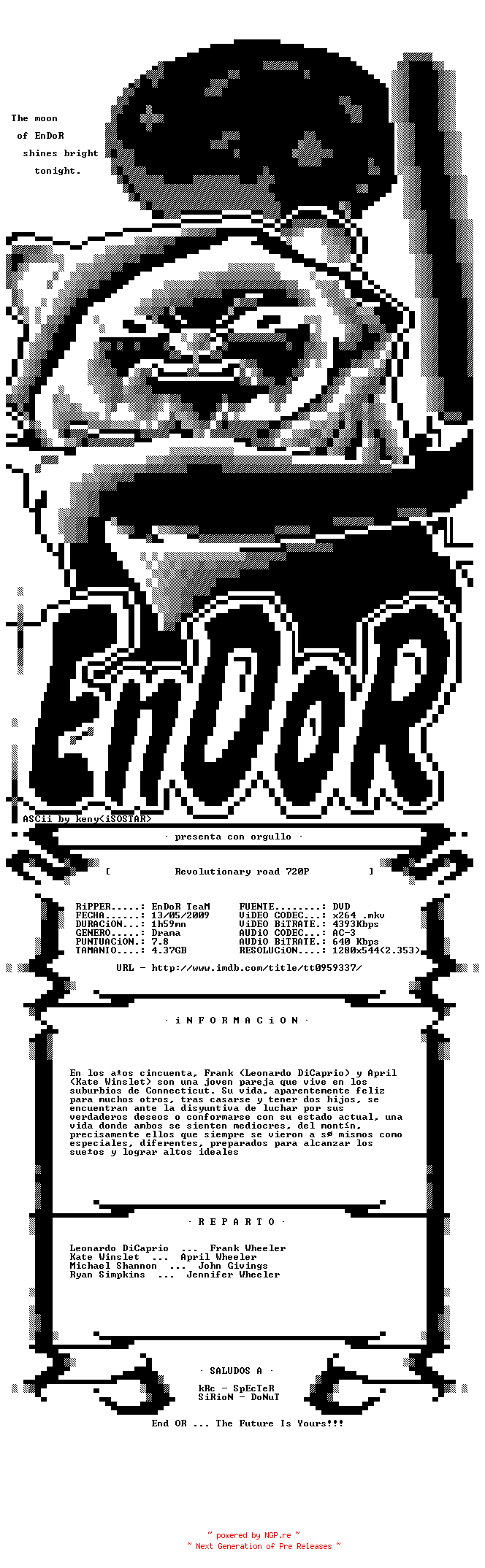 NFO for the release Revolutionary.Road.2008.720p.SPANiSH.BluRay.x264-EnDoR by EnDoR