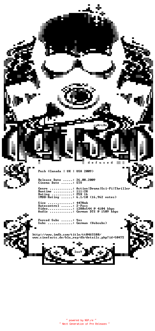 NFO for the release Push.German.720p.BluRay.x264-DEFUSED by DEFUSED