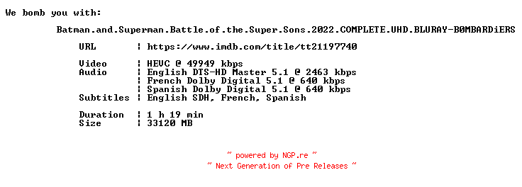 NFO for the release Batman.and.Superman.Battle.of.the.Super.Sons.2022.COMPLETE.UHD.BLURAY-B0MBARDiERS by B0MBARDiERS