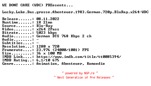 NFO for the release Lucky.Luke.Das.grosse.Abenteuer.1983.German.720p.BluRay.x264-WDC by WDC