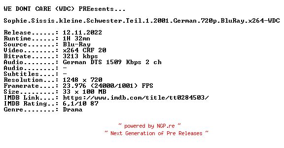 NFO for the release Sophie.Sissis.kleine.Schwester.Teil.1.2001.German.720p.BluRay.x264-WDC by WDC