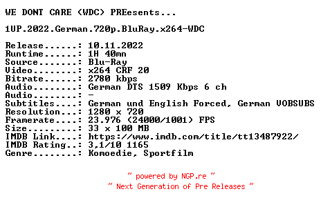 NFO for the release 1UP.2022.German.720p.BluRay.x264-WDC by WDC