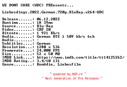 NFO for the release Liebesdings.2022.German.720p.BluRay.x264-WDC by WDC
