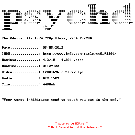 NFO for the release The.Order.2001.720p.BluRay.x264-PSYCHD by PSYCHD