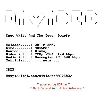 NFO for the release Snow.White.And.The.Seven.Dwarfs.1937.NORWEGiAN.720p.BluRay.x264-DiViDED by DiViDED