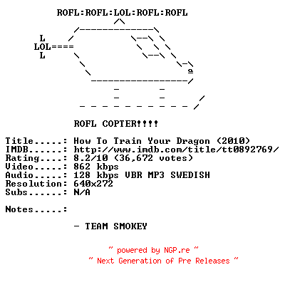 NFO for the release How.To.Train.Your.Dragon.SWEDISH.BDRip.XviD-SMOKEY by SMOKEY