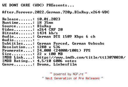 NFO for the release After.Forever.2022.German.720p.BluRay.x264-WDC by WDC