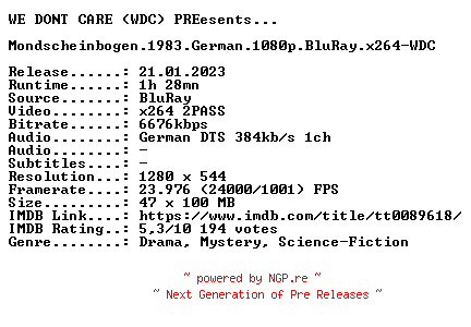 NFO for the release Mondscheinbogen.1983.German.720p.BluRay.x264-WDC by WDC