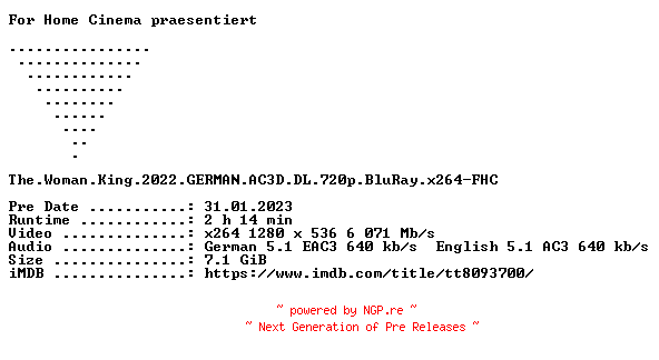 NFO for the release The.Woman.King.2022.GERMAN.AC3D.DL.720p.BluRay.x264-FHC by FHC
