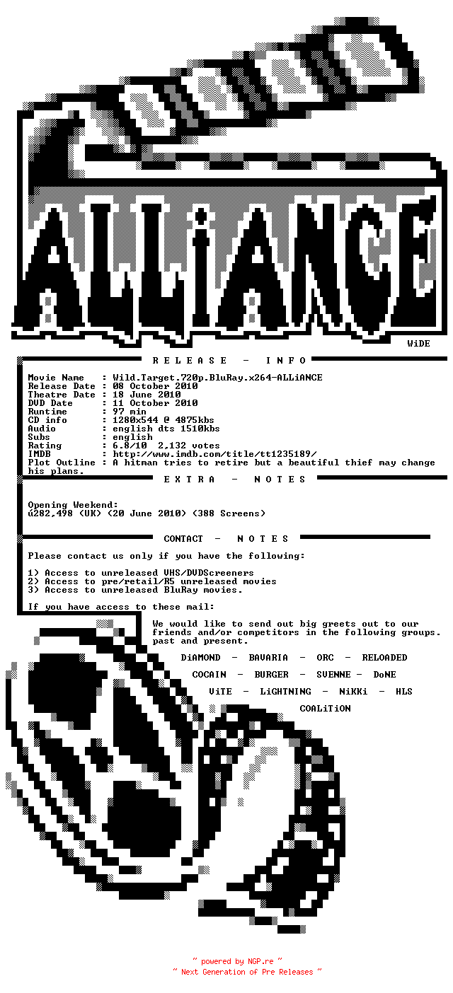 NFO for the release Wild.Target.720p.BluRay.x264-ALLiANCE by ALLiANCE