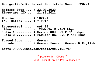NFO for the release Der.gestiefelte.Kater.Der.letzte.Wunsch.2022.German.DL.720p.BluRay.x264-COiNCiDENCE by COiNCiDENCE