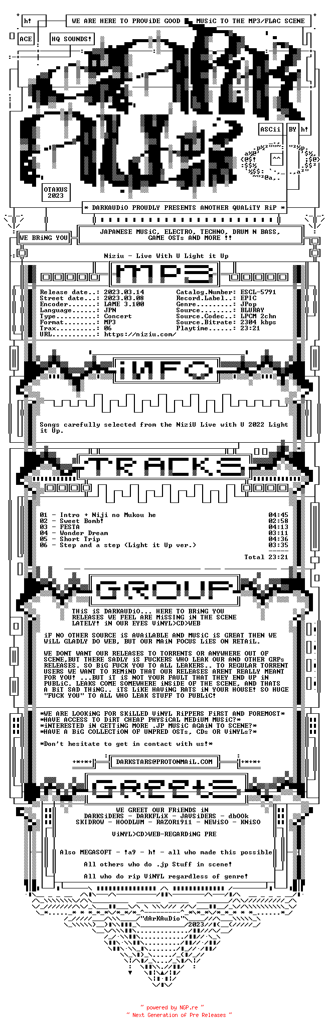 NFO for the release Niziu-Live_With_U_Light_it_Up-(ESCL-5791)-JP-BLURAY-2023-DARKAUDiO by DARKAUDiO