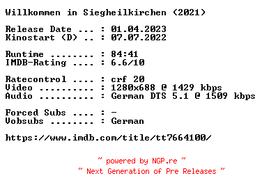 NFO for the release Willkommen.in.Siegheilkirchen.2021.German.720p.BluRay.x264-COiNCiDENCE by COiNCiDENCE