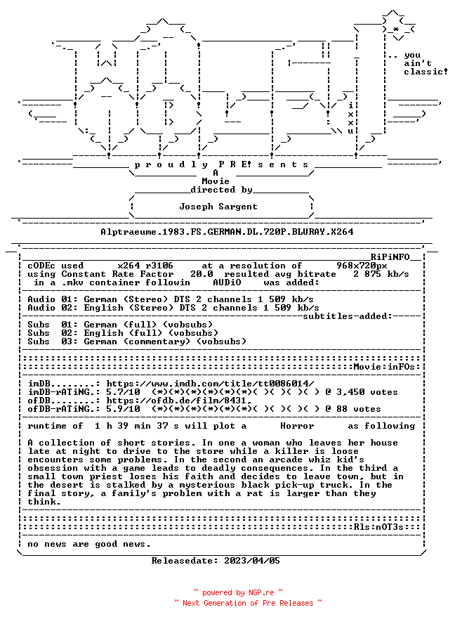 NFO for the release Alptraeume.1983.FS.GERMAN.DL.720P.BLURAY.X264-WATCHABLE by WATCHABLE