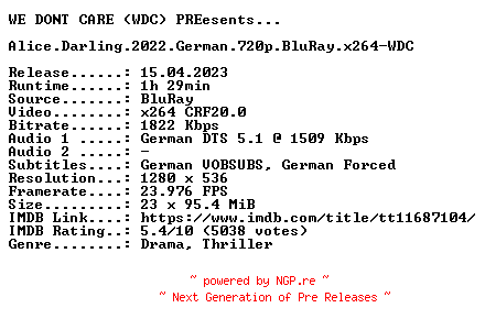 NFO for the release Alice.Darling.2022.German.720p.BluRay.x264-WDC by WDC