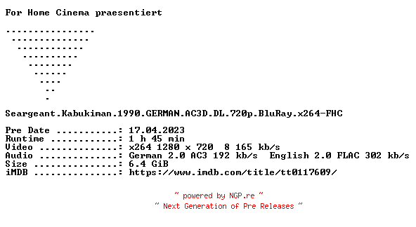 NFO for the release Seargeant.Kabukiman.1990.GERMAN.AC3D.DL.720p.BluRay.x264-FHC by FHC