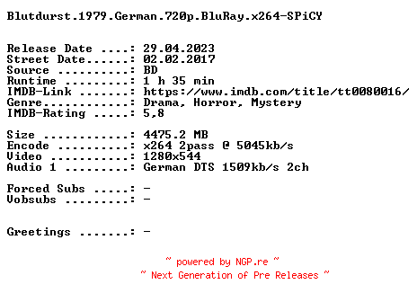 NFO for the release Blutdurst.1979.German.720p.BluRay.x264-SPiCY by SPiCY