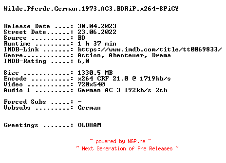 NFO for the release Wilde.Pferde.German.1973.AC3.FS.BDRiP.x264-SPiCY by SPiCY