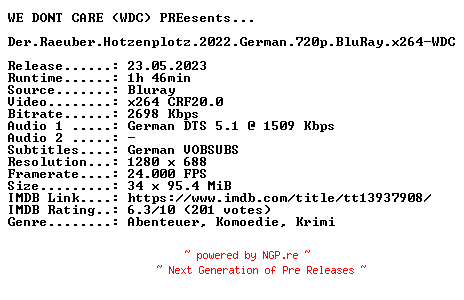 NFO for the release Der.Raeuber.Hotzenplotz.2022.German.720p.BluRay.x264-WDC by WDC