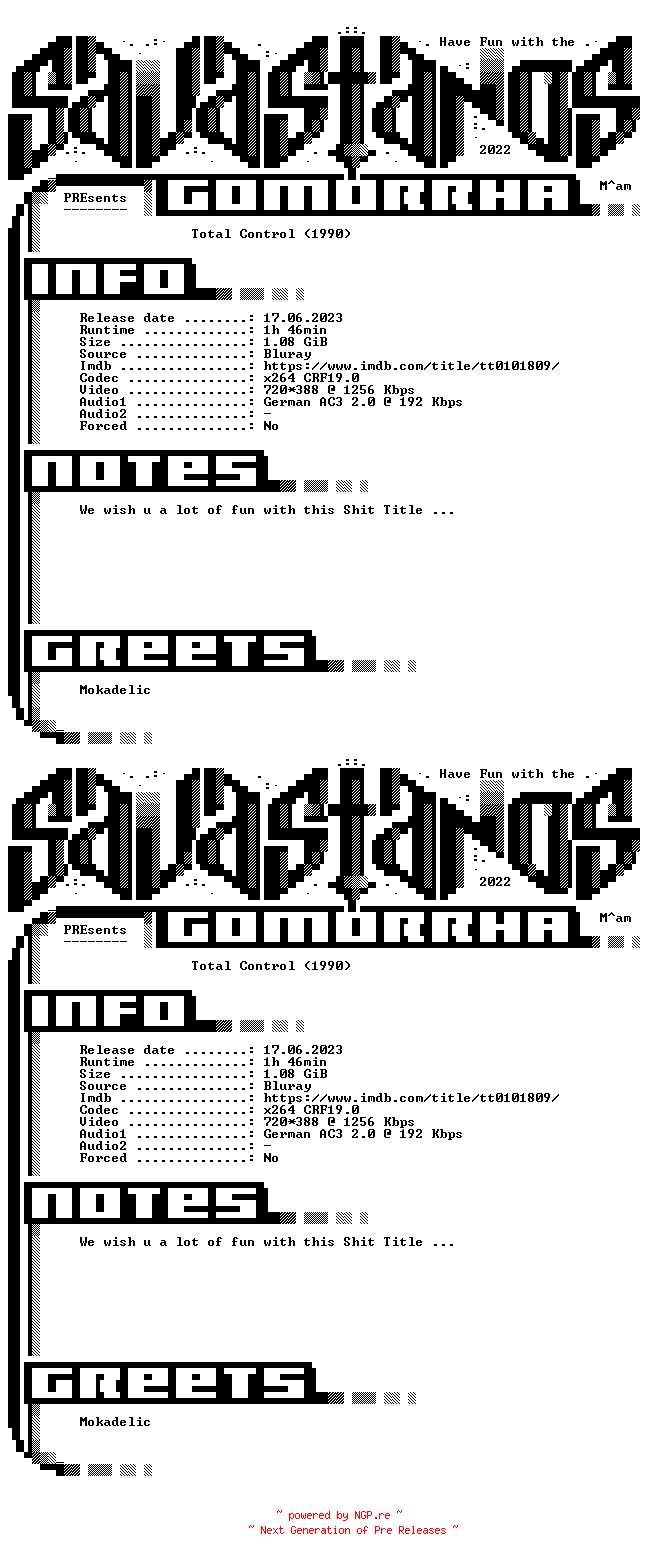 NFO for the release Total.Control.German.1990.AC3.BDRiP.x264-SAVASTANOS by SAVASTANOS