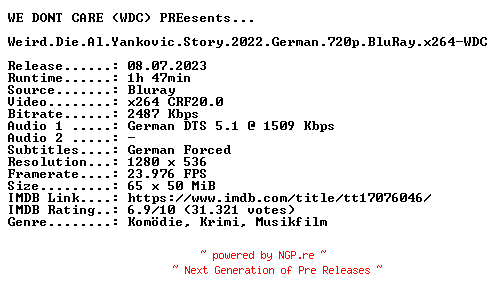 NFO for the release Weird.Die.Al.Yankovic.Story.2022.German.720p.BluRay.x264-WDC by WDC