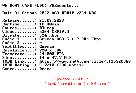 NFO for the release Rule.34.German.2022.AC3.BDRiP.x264-WDC by WDC