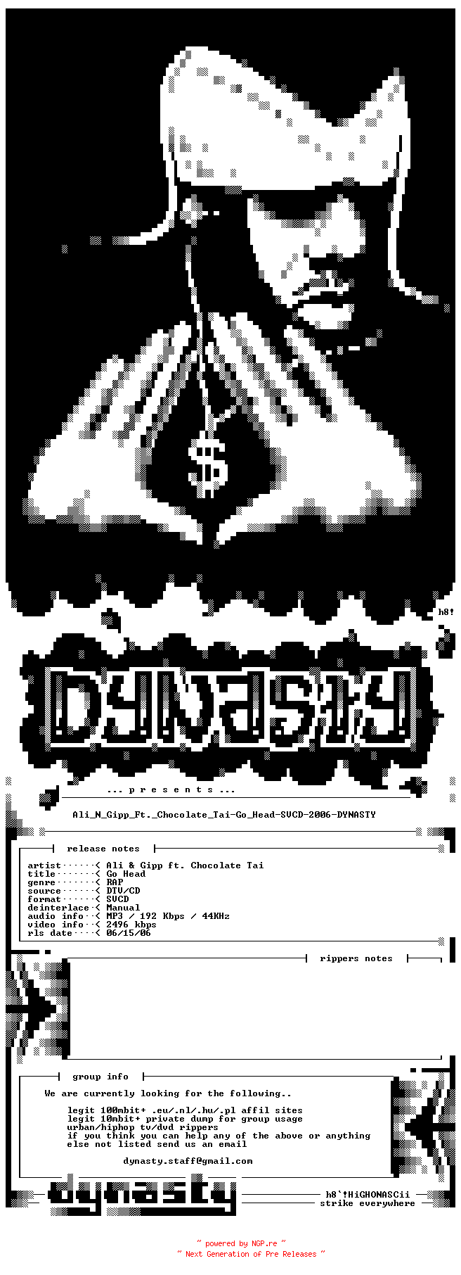 NFO for the release Ali_N_Gipp_Ft._Chocolate_Tai-Go_Head-SVCD-2006-DYNASTY by DYNASTY