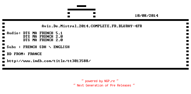 NFO for the release Avis.De.Mistral.2014.COMPLETE.FR.BLURAY-4FR by 4FR