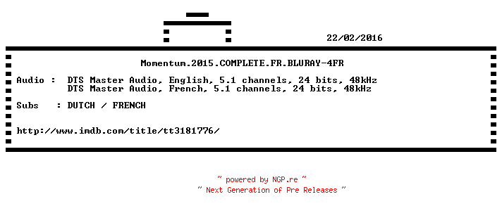 NFO for the release Momentum.2015.COMPLETE.FR.BLURAY-4FR by 4FR