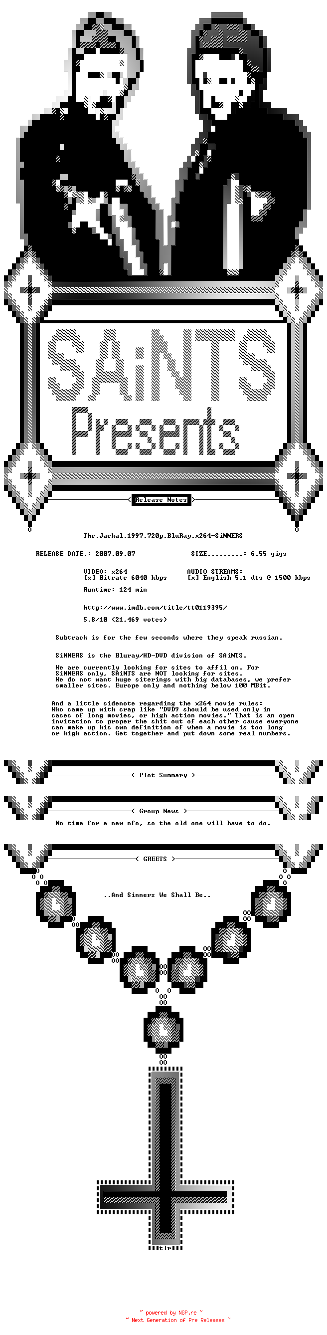 NFO for the release The.Jackal.1997.720p.BluRay.x264-SiNNERS by SiNNERS