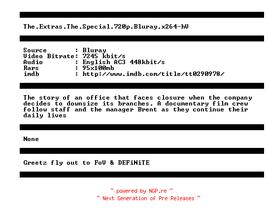 NFO for the release The.Extras.The.Special.720p.Bluray.x264-hV by hV