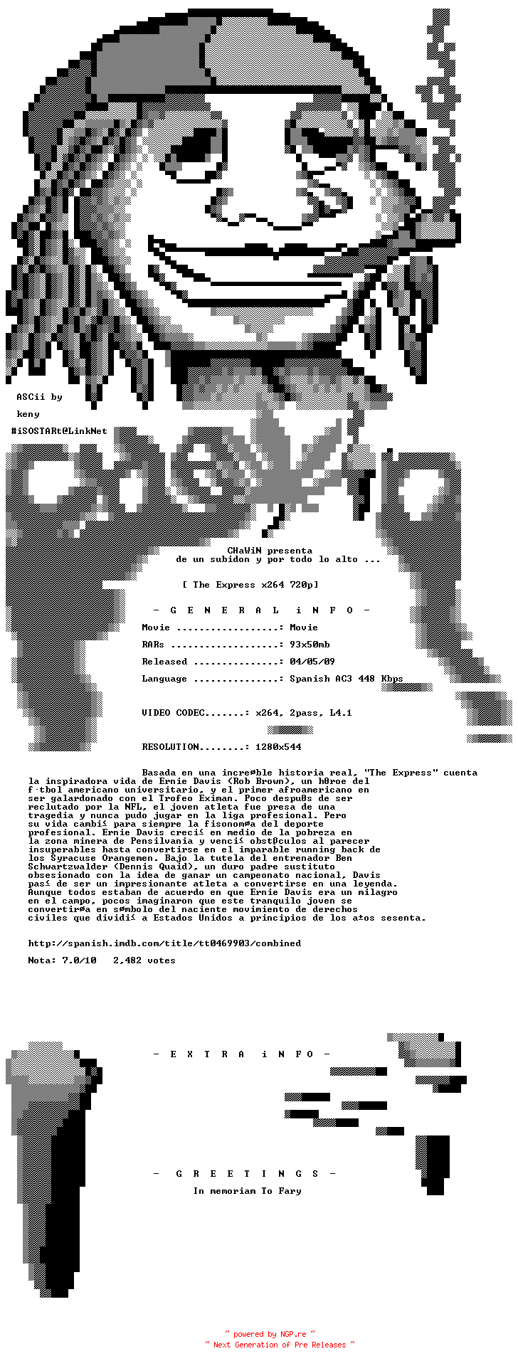 NFO for the release The.Express.2008.720p.SPANiSH.BluRay.x264-CHaWiN by CHaWiN