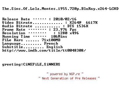 NFO for the release The.Sins.Of.Lola.Montes.1955.720p.BluRay.x264-LCHD by LCHD