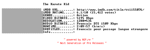 NFO for the release The.Karate.Kid.2010.FRENCH.720p.BluRay.x264-THENiGHTMAREiNHD by THENiGHTMAREiNHD